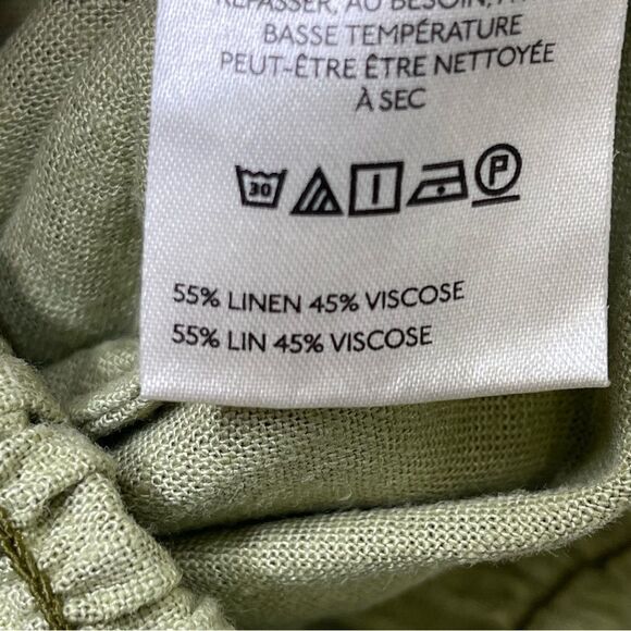 Pilcro Anthropologie Smocked Printed Linen Wide Leg Jumpsuit Medium Moss Floral - Picture 12 of 16